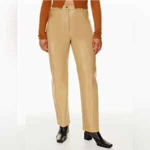 ARITZIA WILFRED Melina high waist vegan faux  Leather sandy Beige Tan Pants sz 4